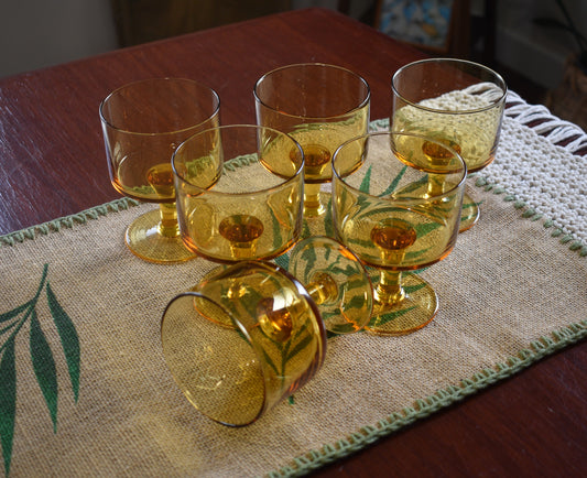 Amber glass wine glasses. Set of 6