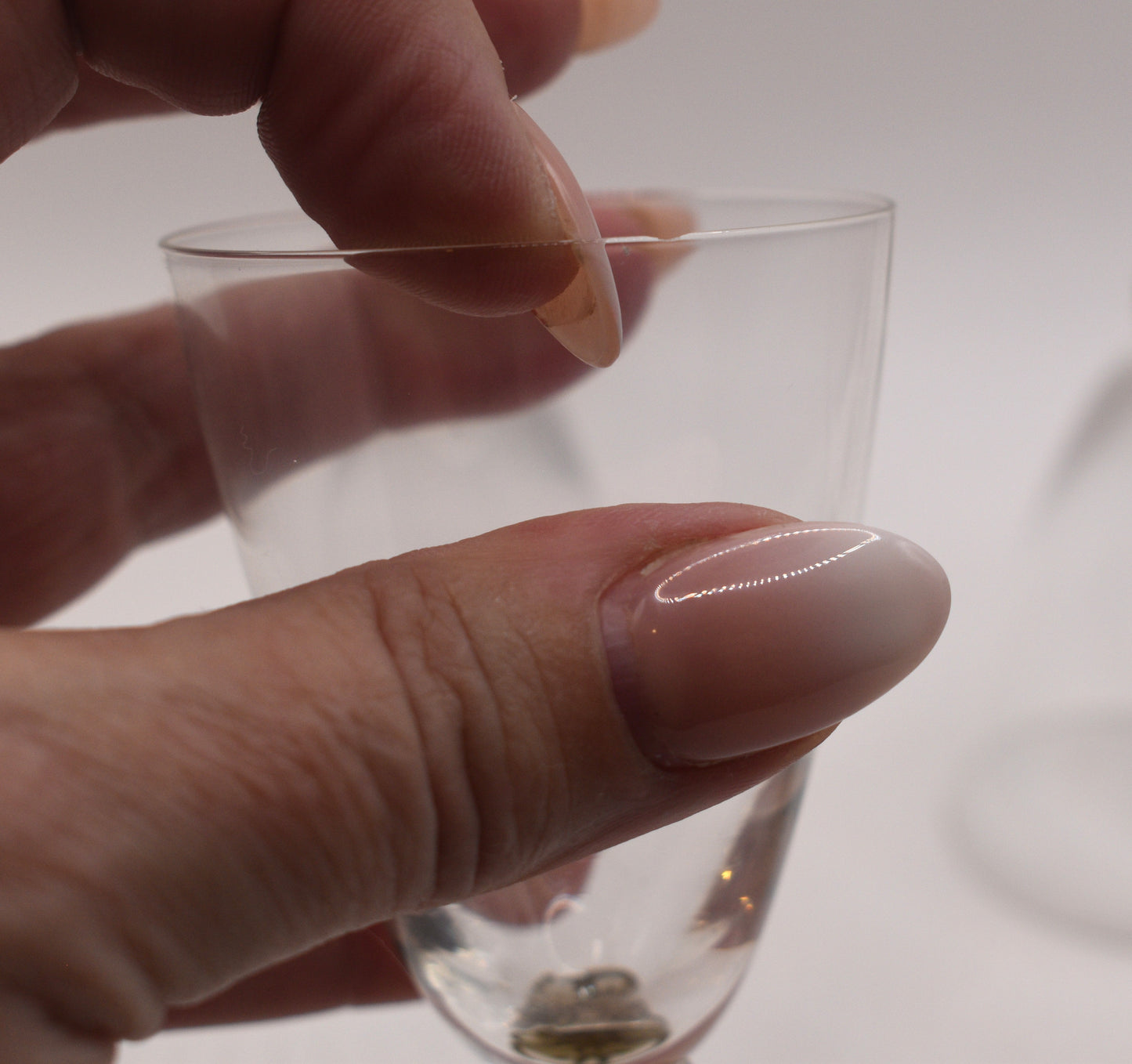 Vintage set of 4 Sherry Glasses with smokey taupe stems.