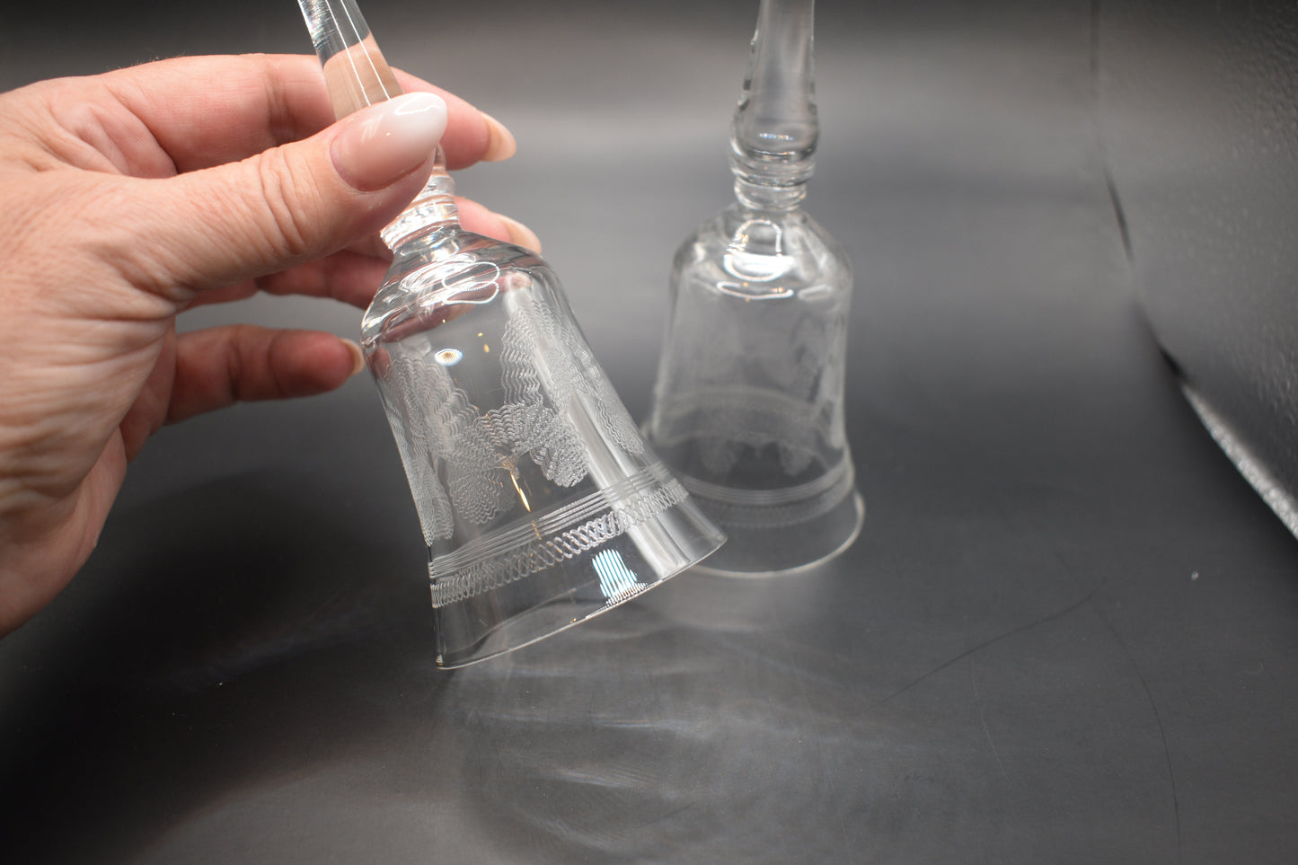 Vintage needle etched crystal Sherry/Port Glasses. Set of 2