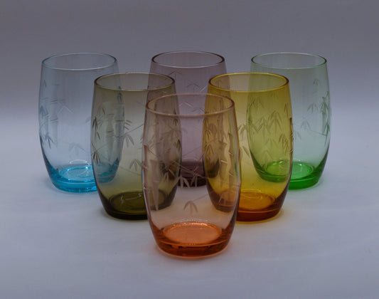 Crown Crystal Australia. Harlequin Bamboo Etched tumblers. Set of 6