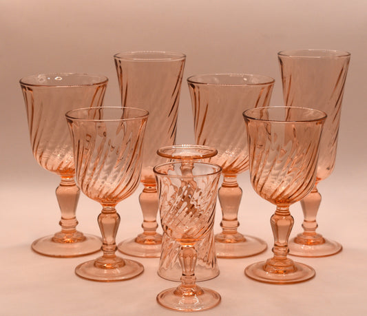 Vintage Rosaline Pink Swirl. Mixed Set of 8