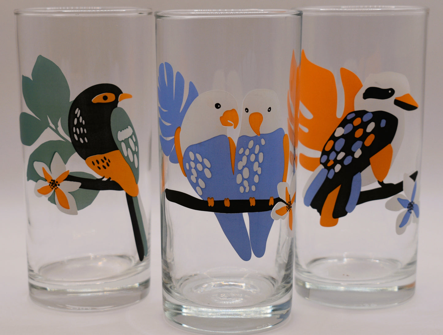 Vintage ARC France "Birds of Australia" Tumblers / Highball Glasses. Set of 6