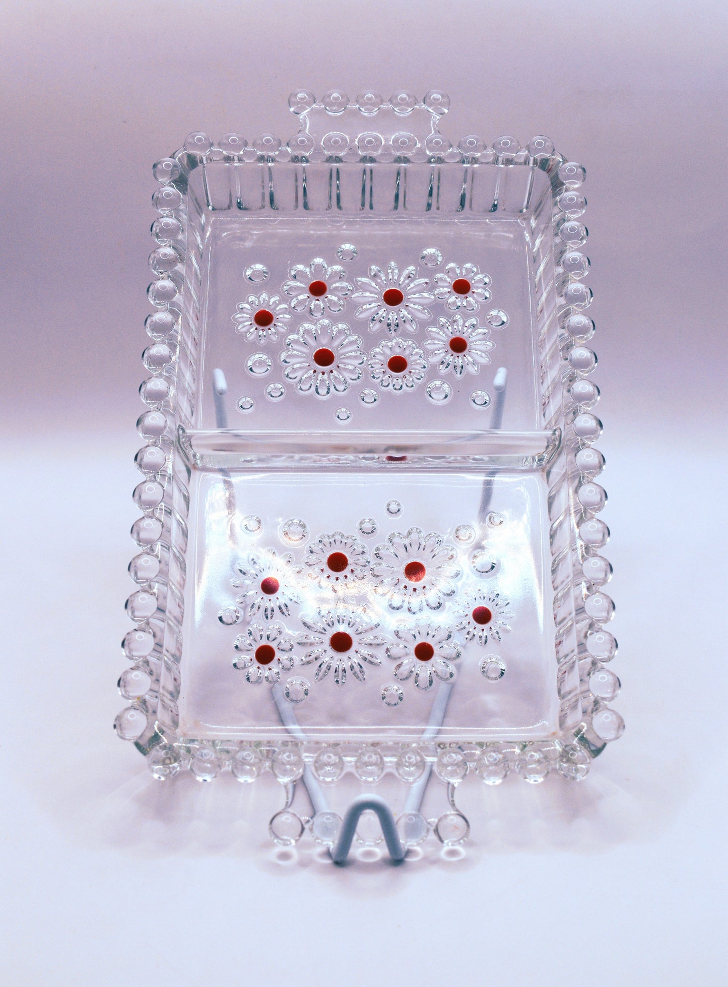 Vintage Walter Glas. Divided Serving Dish – Red Accent Pressed Glass