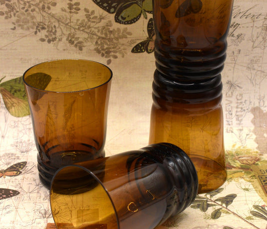 Set of 4 Vintage Mid-Century Polish Amber Glass Tumblers (MCM Astracolor)