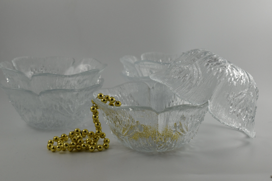 Vintage Dansk 'Floriform' Glass Serving Bowls, Vintage 'Ice Glass Textured' Bowls. Set of 6