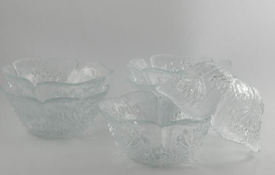 Vintage Dansk 'Floriform' Glass Serving Bowls, Vintage 'Ice Glass Textured' Bowls. Set of 6