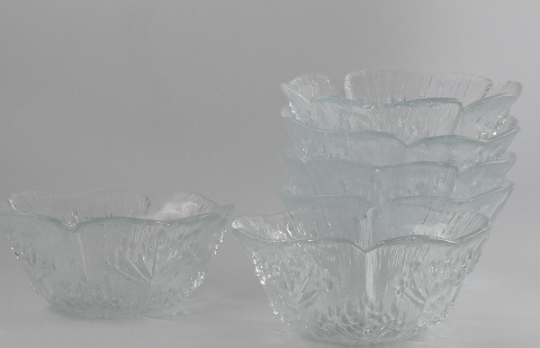 Vintage Dansk 'Floriform' Glass Serving Bowls, Vintage 'Ice Glass Textured' Bowls. Set of 6