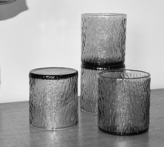 Vintage Crown Corning Textured Smokey Brown - small tumblers - Bark Glass - Set of 4