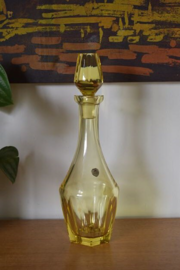 Bramor Hand Cut Lead Crystal Decanter and 5 stemmed Liqueur glasses by Hoya. Made in Japan