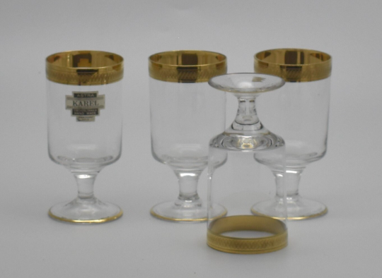Vintage Bohemian "KAREL" Crystal Glass. Liqueur Glasses. Set of 4