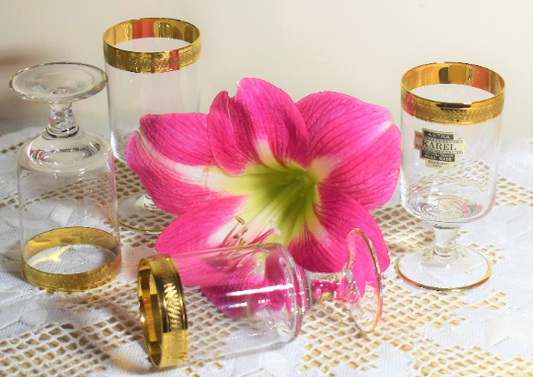 Vintage Bohemian "KAREL" Crystal Glass. Liqueur Glasses. Set of 4