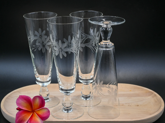 Vintage Etched Flower Design Pilsner/Dessert/Cocktail/Punch/Cordial/Parfait Glasses