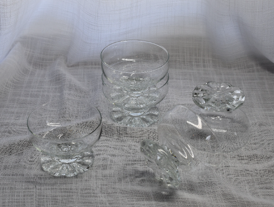 Vintage "Mirage" CROWN CORNING Clear Glass Dessert Dishes - Set of 5.