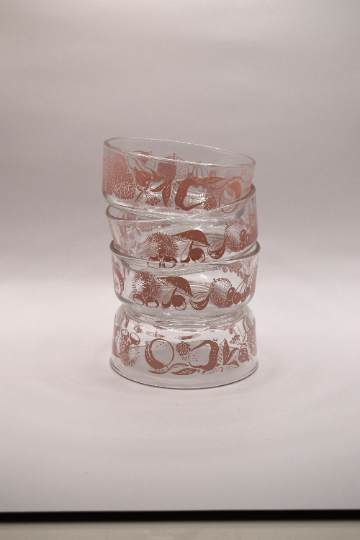 Vintage Covetro Italy Glass bowls with pink motif. Set of 4