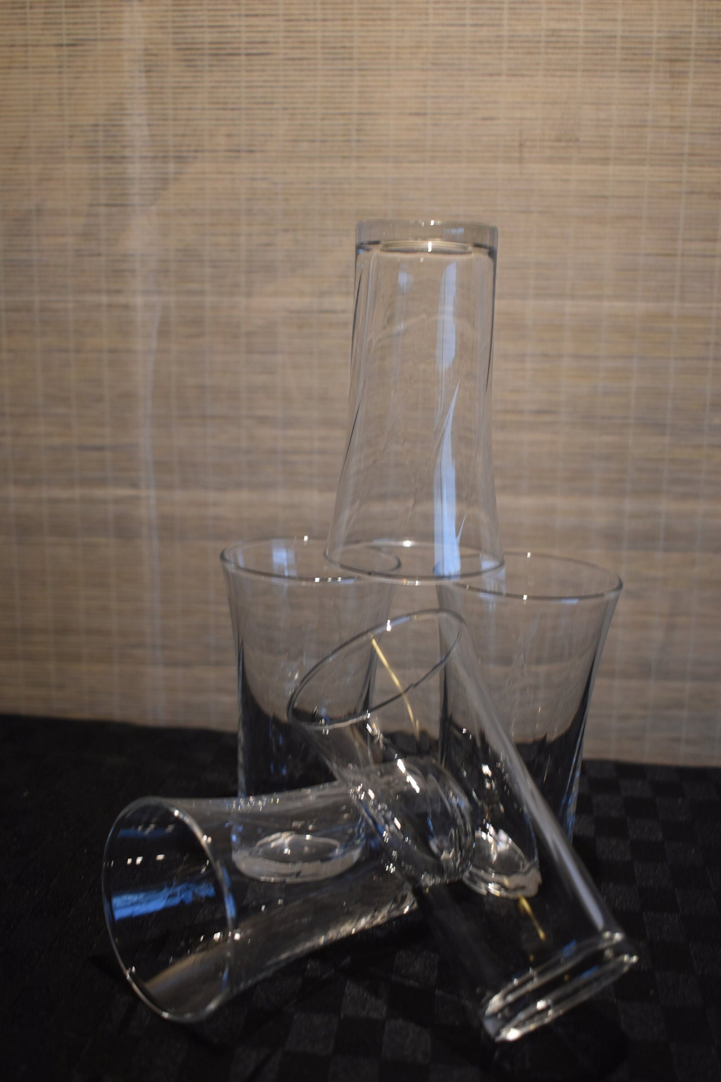 Vintage MCM small tumbler glass. Swirl design in glass. Stemless Champagne. Vodka Glass/Shot Glass/Sherry Glass/Cocktail Glass. Set of 5