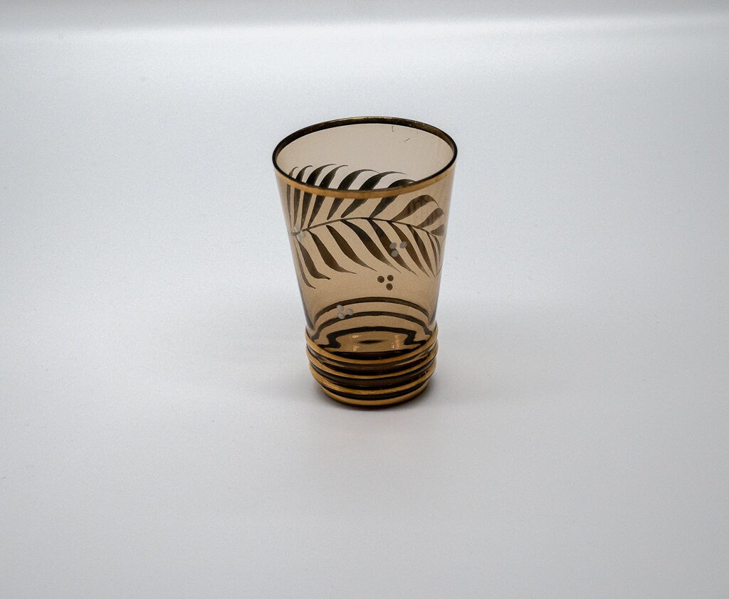 Vintage Amber Water Set With Gold /Silver Plant Fronds and Gold Trim