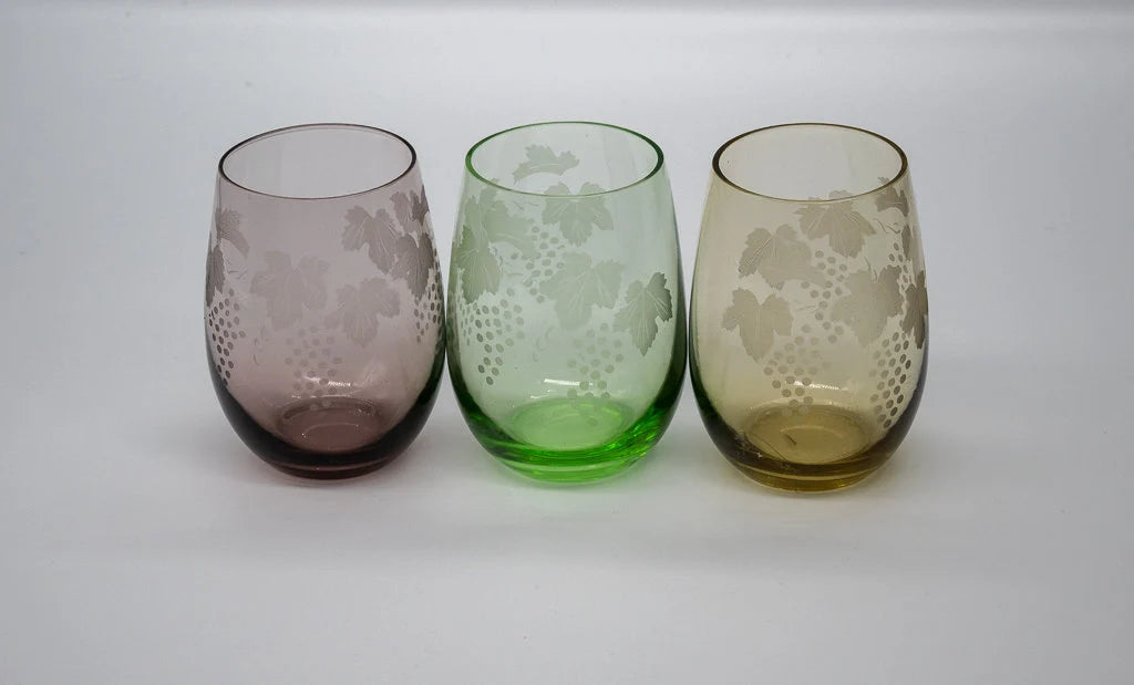 Vintage Harlequin Grape Vine Etched Tumblers