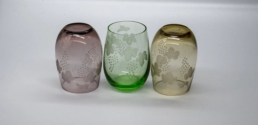 Vintage Harlequin Grape Vine Etched Tumblers