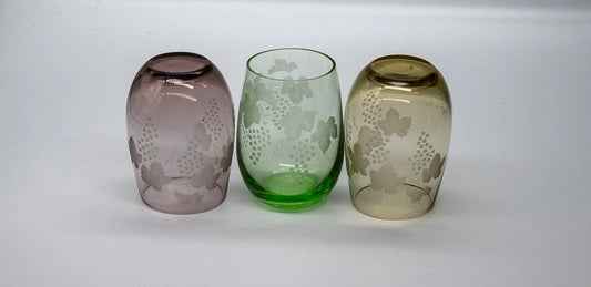 Vintage Harlequin Grape Vine Etched Tumblers