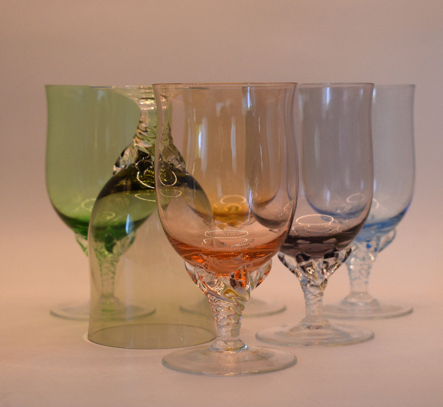 Vintage Harlequin Wine Glasses/Cocktail Glasses/Dessert Glass. Clawed Twist Stem. Astracolor Czechoslovakia. 1950’s. Set of 6