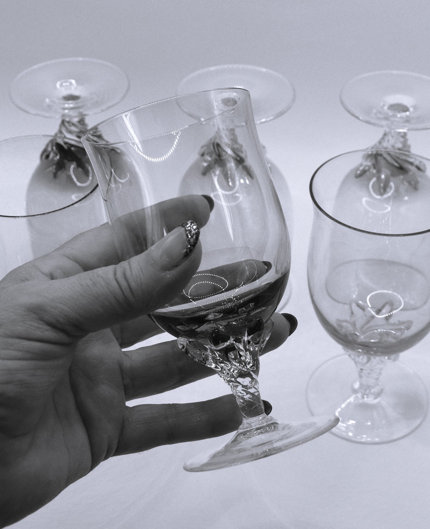 Vintage Harlequin Wine Glasses/Cocktail Glasses/Dessert Glass. Clawed Twist Stem. Astracolor Czechoslovakia. 1950’s. Set of 6