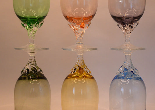 Vintage Harlequin Wine Glasses/Cocktail Glasses/Dessert Glass. Clawed Twist Stem. Astracolor Czechoslovakia. 1950’s. Set of 6