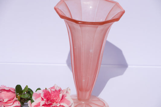 Rare art deco 1930's walther & sohne salmon pink trafalgar glass vase