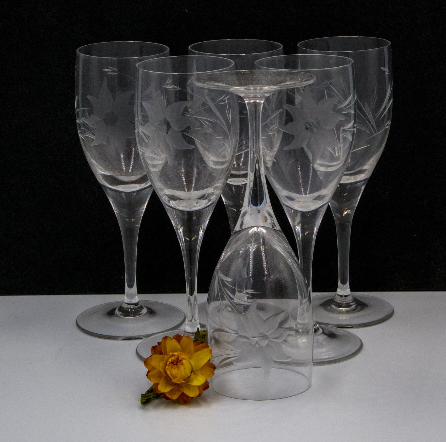 Flower Etched Crystal Port/sherry/liqueur Glasses