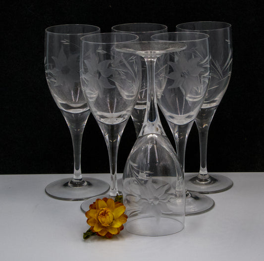 Flower Etched Crystal Port/sherry/liqueur Glasses