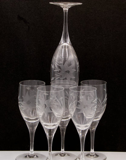 Flower Etched Crystal Port/sherry/liqueur Glasses