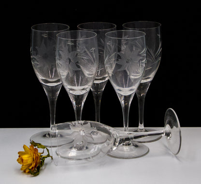 Flower Etched Crystal Port/sherry/liqueur Glasses