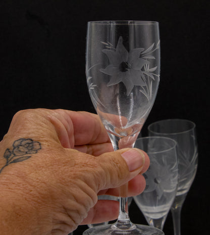 Flower Etched Crystal Port/sherry/liqueur Glasses