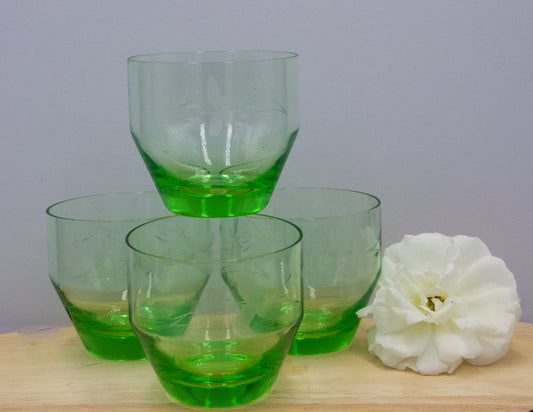 Vintage Etched Green Juice/Cordial/Spirit Glass