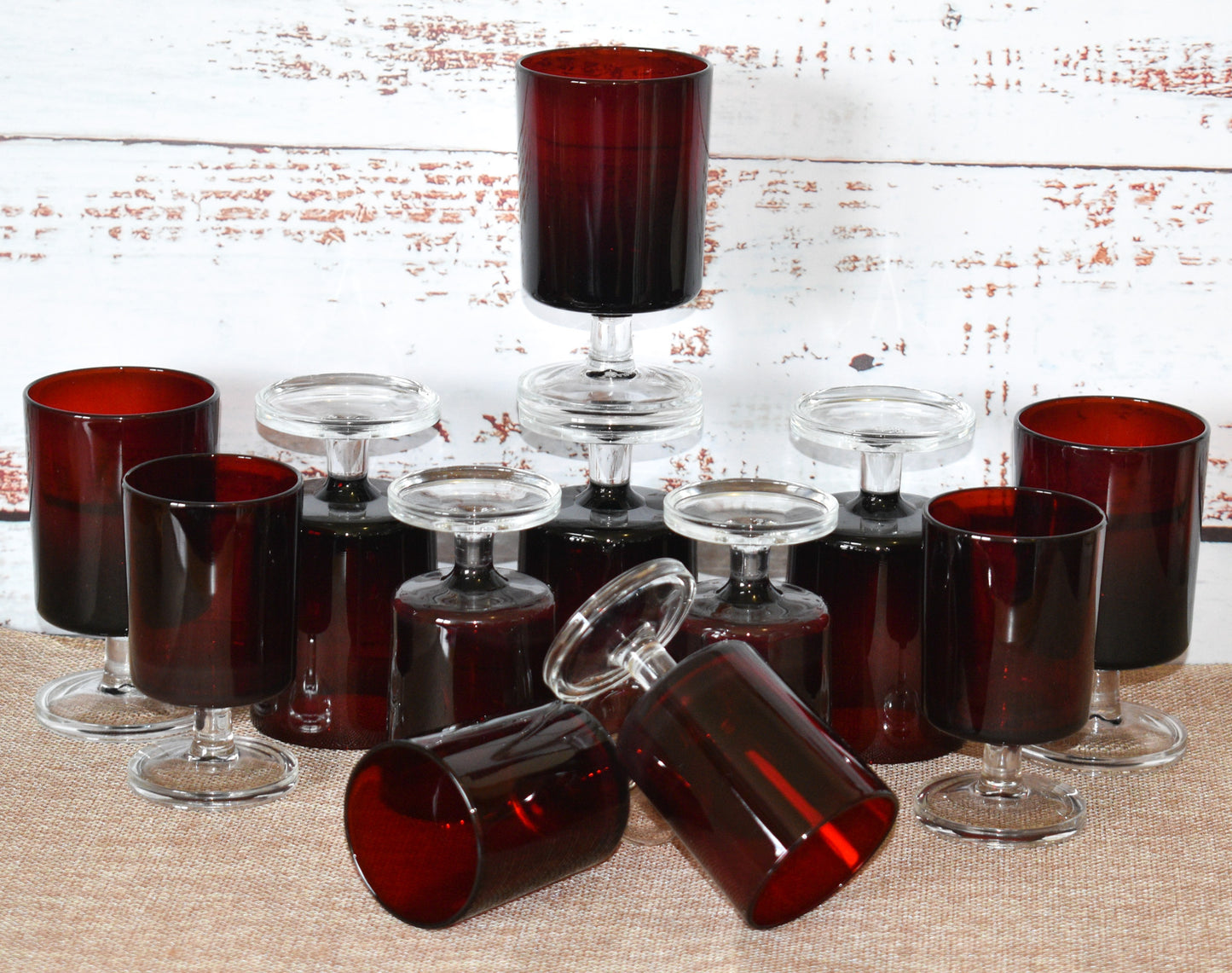 Cavalier Ruby Red Glasses by Cristal D’Arques - Durand, Arcoroc Ruby Red, Luminarc Liqueur/Port Glasses. Set of 6