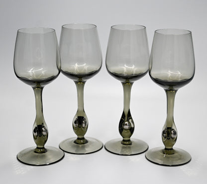 Vintage Jozef Stanik Smokey Grey Wine Glasses