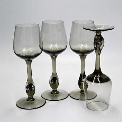 Vintage Jozef Stanik Smokey Grey Wine Glasses