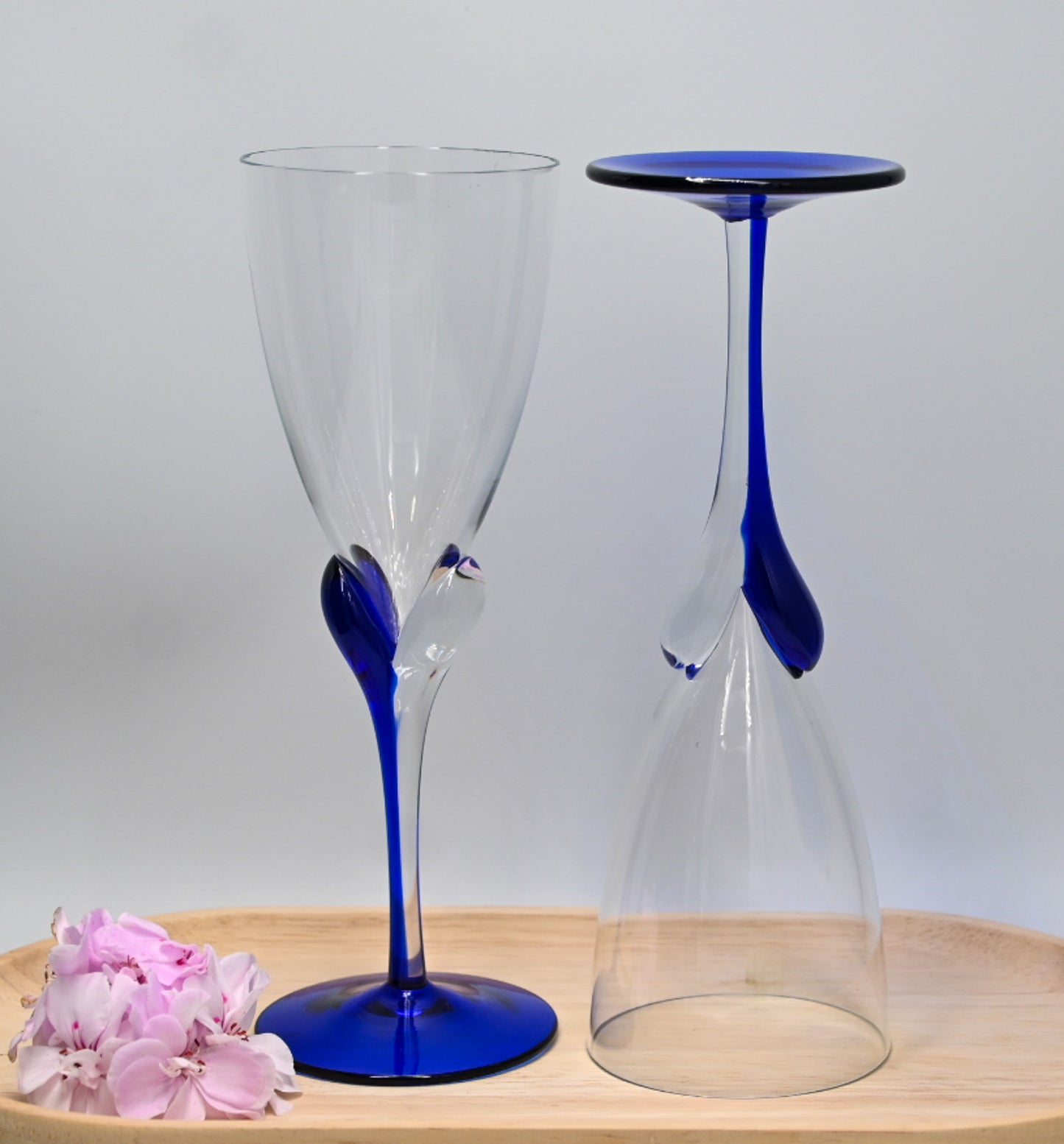 Unusual Blue Stemmed Wine Glasses. Set of 2