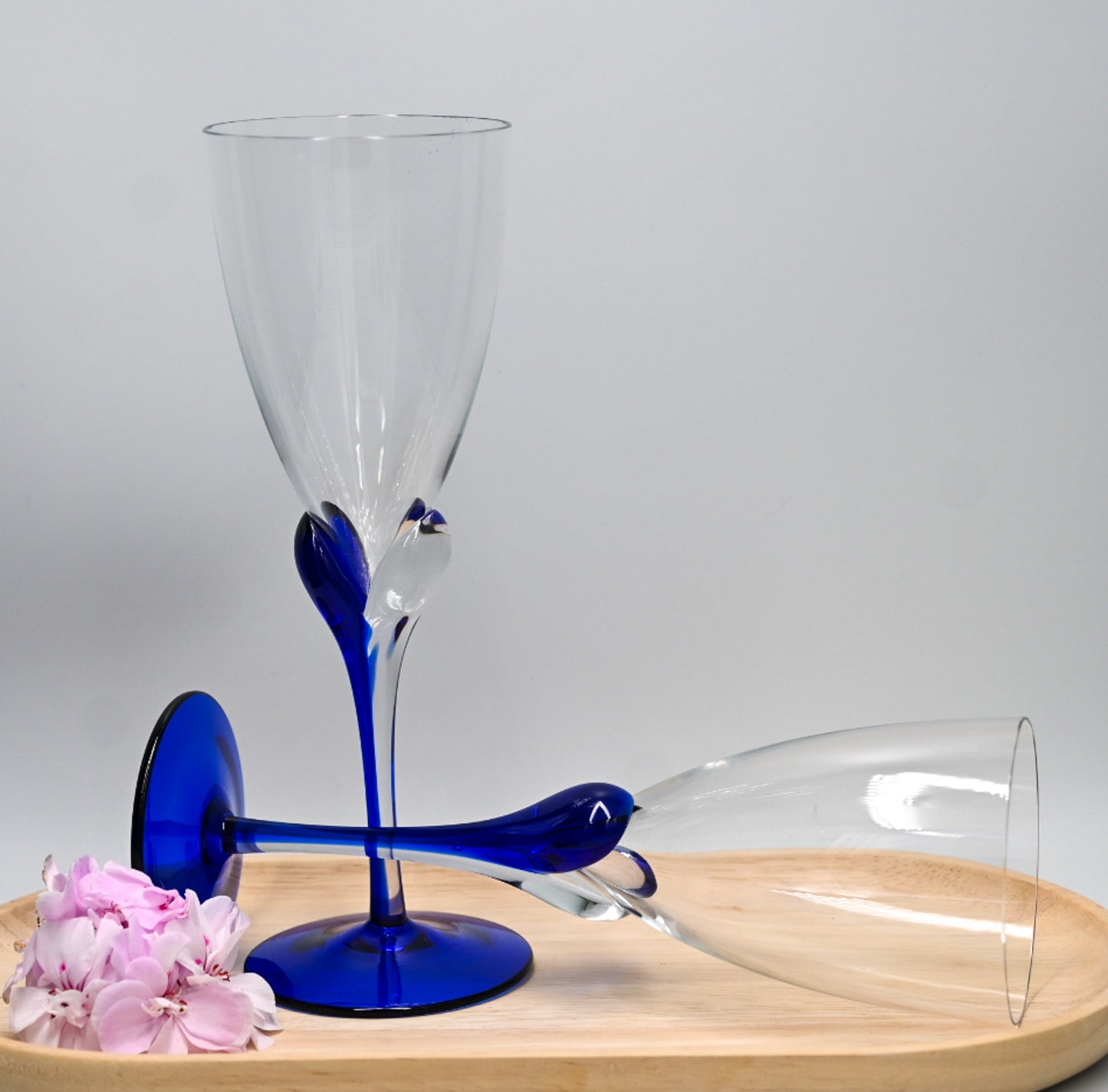 Unusual Blue Stemmed Wine Glasses. Set of 2