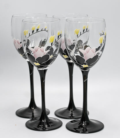 Luminary France Black Stem Floral Wine Glasses