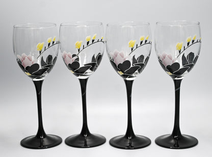 Luminary France Black Stem Floral Wine Glasses