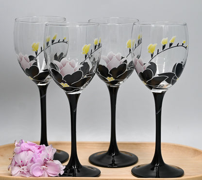 Luminary France Black Stem Floral Wine Glasses