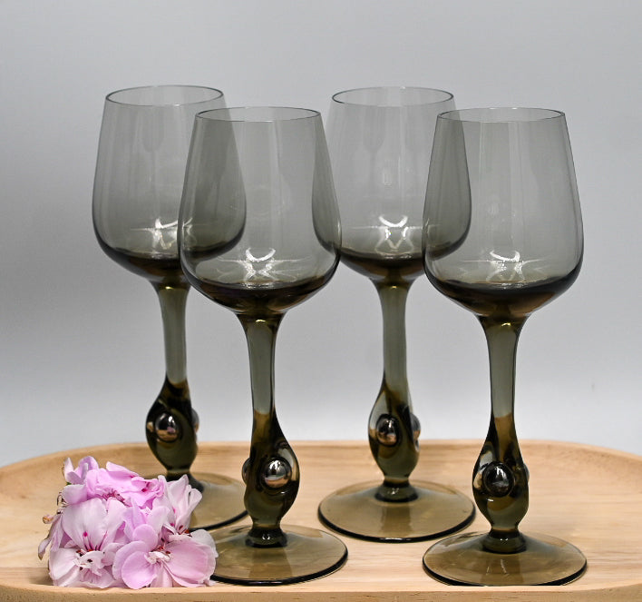 Vintage Jozef Stanik Smokey Grey Wine Glasses