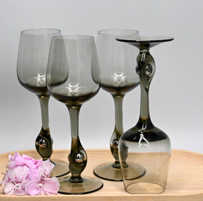 Vintage Jozef Stanik Smokey Grey Wine Glasses