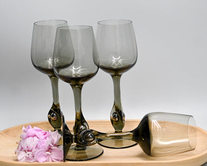 Vintage Jozef Stanik Smokey Grey Wine Glasses