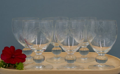 Vintage Etched Water/Wine  Hand Blown Glasses