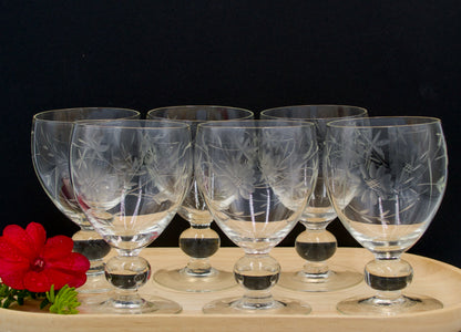 Vintage Etched Water/Wine  Hand Blown Glasses