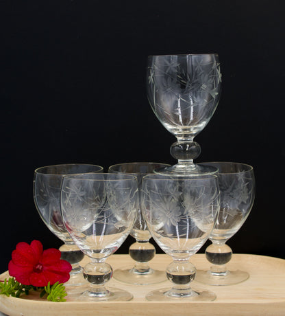 Vintage Etched Water/Wine  Hand Blown Glasses