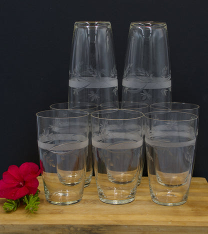 Stunning Vintage Etched and Cut Crystal Tumblers