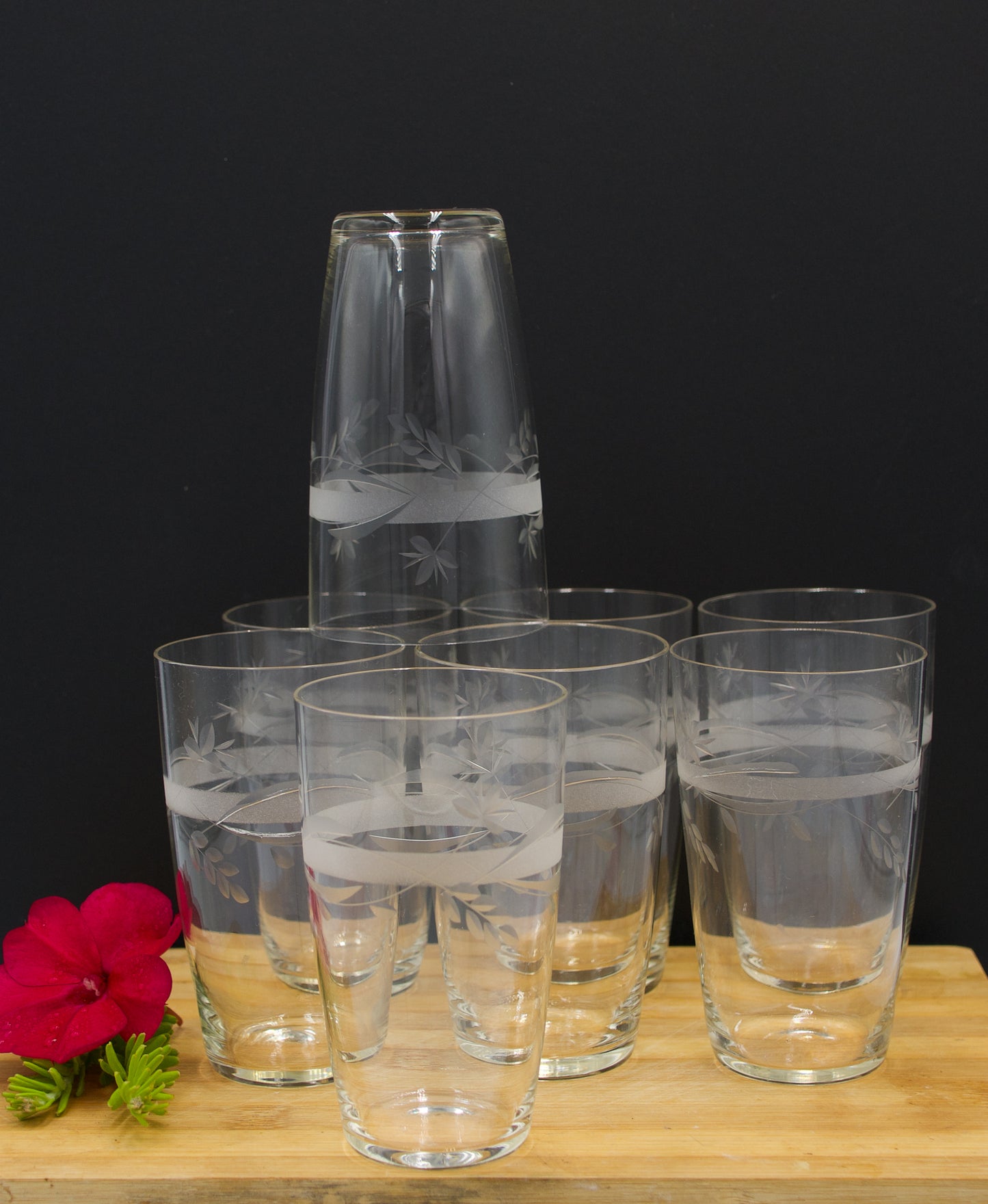 Stunning Vintage Etched and Cut Crystal Tumblers