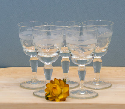 Beautiful Petite Etched Liqueur Glasses